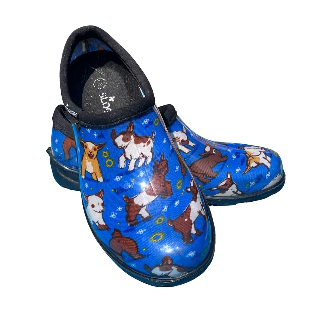 Sloggers Women’s Slip-On Garden Rain Shoes with Baby Goat Print Size 6 EUC